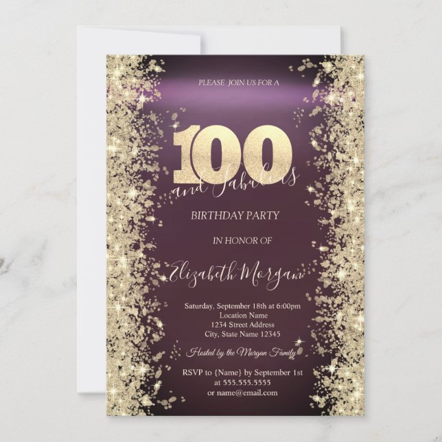 Invitation Gold Sparkle Diamonds Bourgogne 100e anniversaire (Devant)