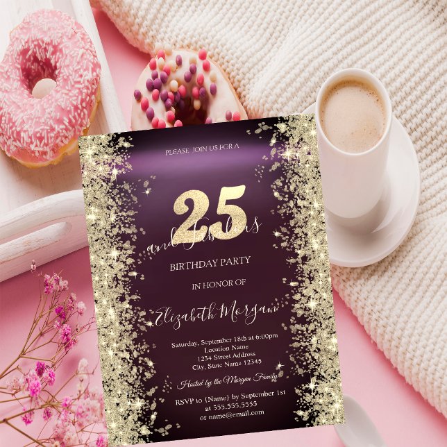 Invitation Gold Sparkle Diamonds Bourgogne 25e anniversaire (Créateur téléchargé)