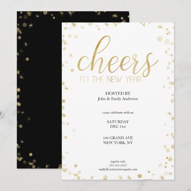 Invitation Gold Sparkle encourage à la fête du Nouvel An (Devant / Derrière)