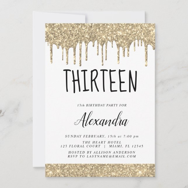 Invitation Gold Sparkle Parties scintillant 13e Treize Annive (Devant)