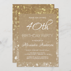 Invitation Gold Sparkle Parties scintillant Lumières 40e fête