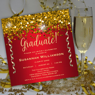 Invitation Gold Sparkles Parties scintillant Red Graduation P