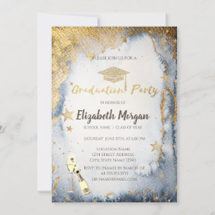 Invitation Gold Stars Parties scintillant Grad Casquette Aqua
