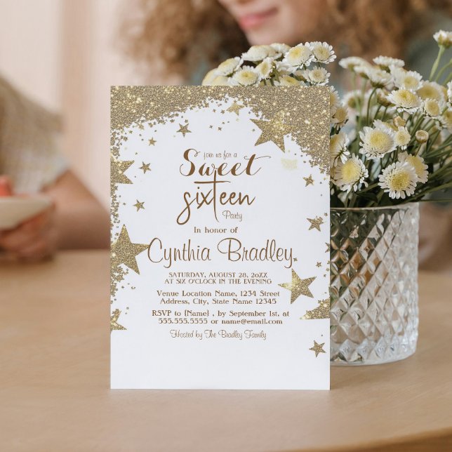 Invitation Gold Stars parties scintillant Sweet sixteen Anniv (Créateur téléchargé)
