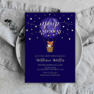 Invitation Gold Stars Teddy Bear Hot Air Baby shower