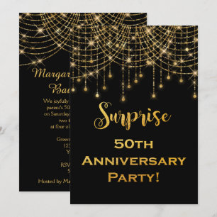 Invitation Gold String Lights Gold Texte 50e anniversaire