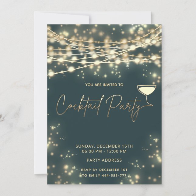 Invitation Gold string lumières entreprise Cocktail party (Devant)