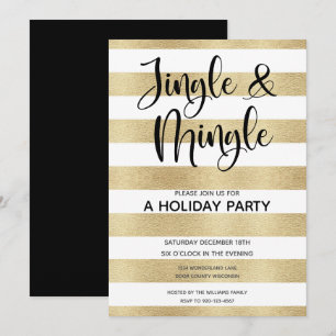 Invitation Gold Stripe Jingle et Mingle Holiday Party