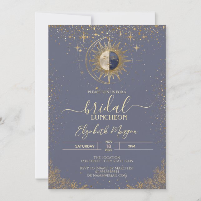 Invitation Gold Sun Celestial Stars  Bridal Shower (Devant)