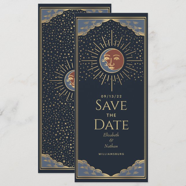 Invitation Gold Sun et MoonTarot Card Enregistrer la date (Devant / Derrière)