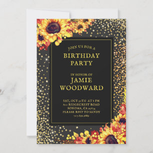 Invitation Gold Sunflowers fête d'anniversaire
