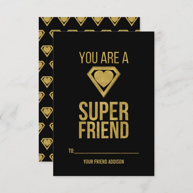 Invitation Gold Superhero Friend Classroom Valentine Card (Devant / Derrière)