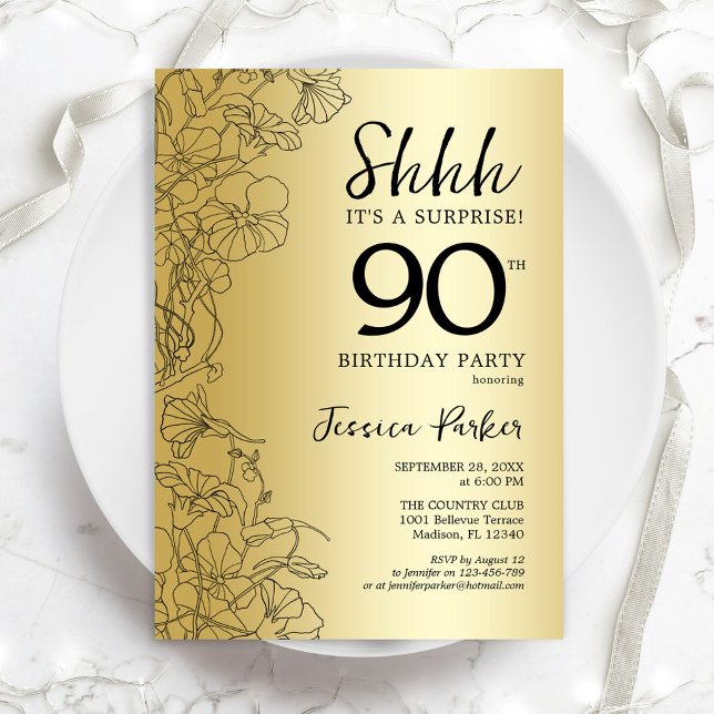 Invitation Gold Surprise 90e anniversaire (Créateur téléchargé)