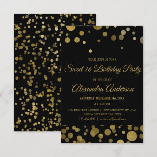 Invitation Gold Sweet 16 Anniversaire Party Gold Confetti