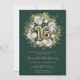 Invitation Gold Sweet 16 Anniversaires Balloons Party Emerald