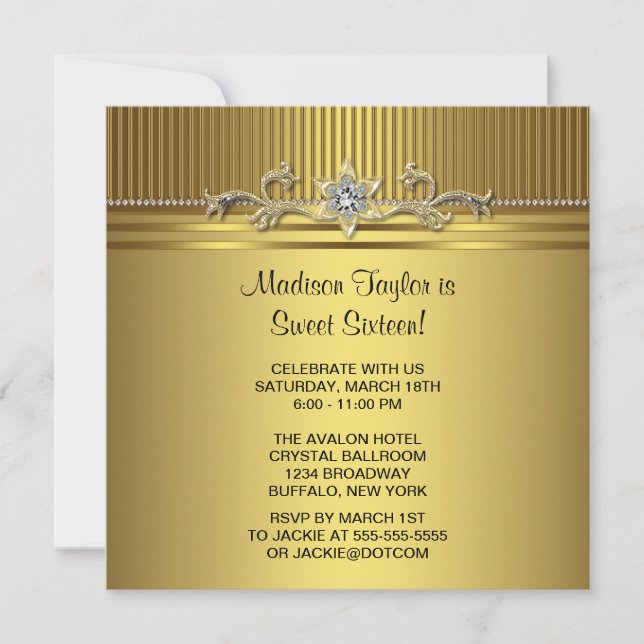 Invitation Gold Sweet 16 fête d'anniversaire (Devant)