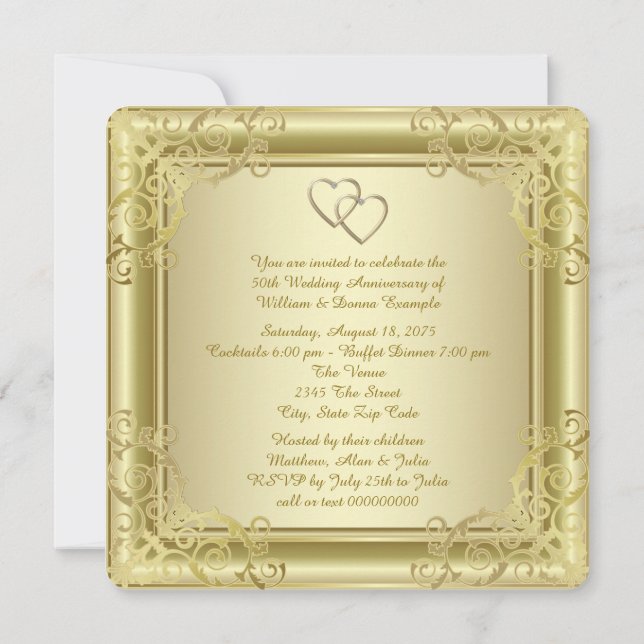 Invitation Gold Swirl 50e Mariage fête d'anniversaire (Dos)