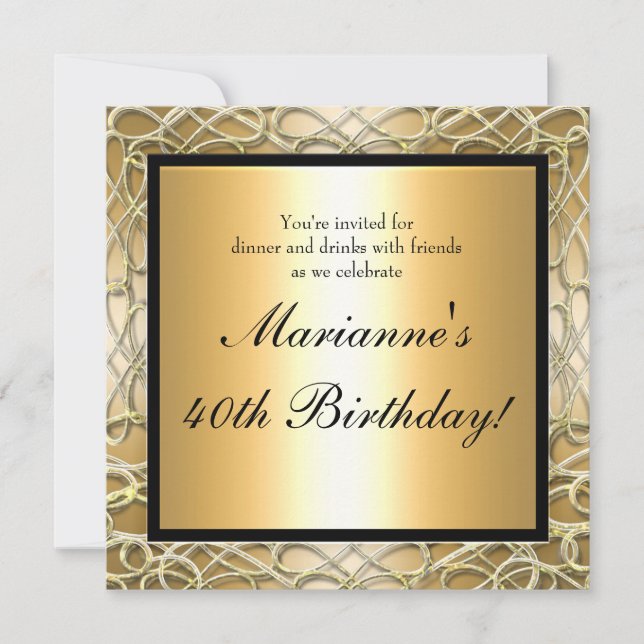 Invitation Gold Swirl Anniversaire de l'événement (Devant)