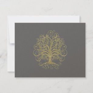 Invitation Gold Swirl Tree on Grey Wedding  Reception Card