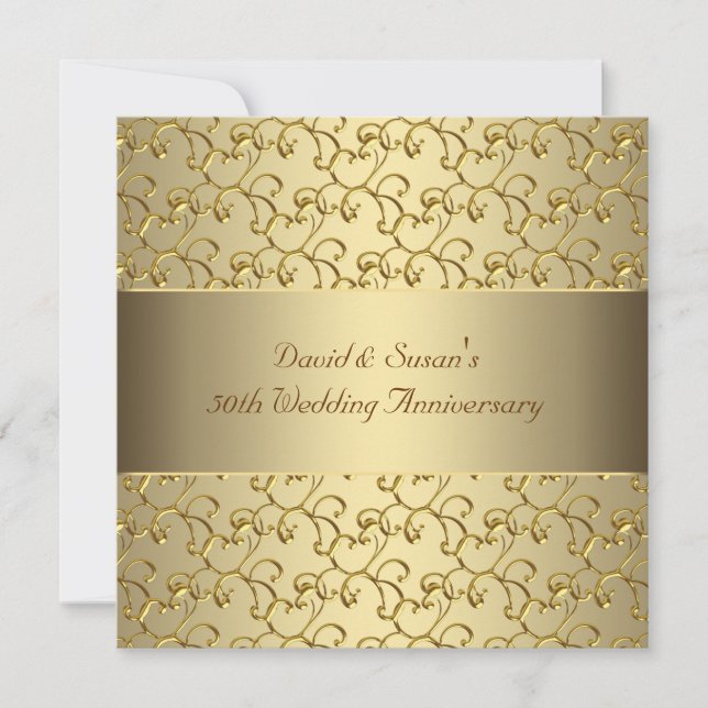 Invitation Gold Swirls Gold 50ème Mariage Anniversaire Party (Devant)