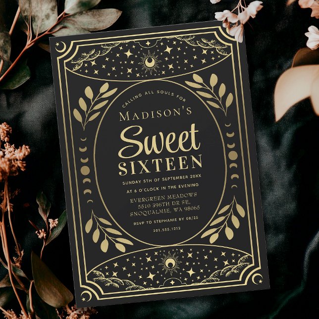 Invitation Gold Tarot Witchy Sweet 16 fête d'anniversaire (Créateur téléchargé)