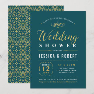 Invitation Gold & Teal   Élégant Mariage Couple Shower