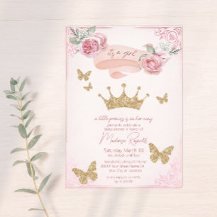 Invitation Gold Tiara & Butterflies Princess Baby shower