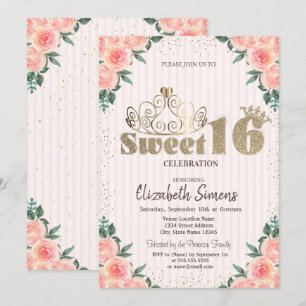 Invitation Gold Tiara Confetti Roses, Douceur rayée 16