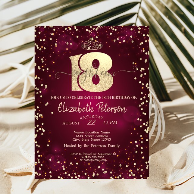 Invitation Gold Tiara, Diamonds Bourgogne 18ème anniversaire  (Créateur téléchargé)