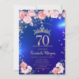 Invitation Gold Tiara Diamonds Fleurs Bleu 70e anniversaire