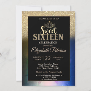 Invitation Gold Tiara Parties scintillant Bokeh Ombre couleur