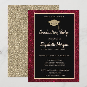 Invitation Gold Tiara Red Parties scintillant Graduation