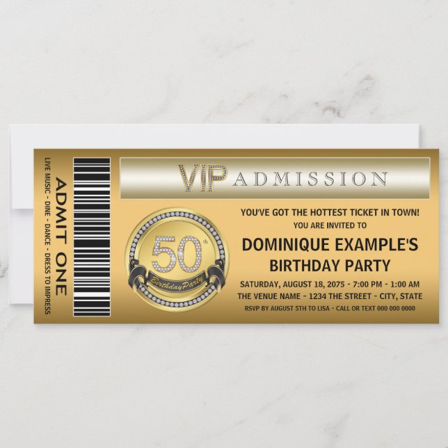 Invitation Gold Ticket 50th Birthday Party (Devant)
