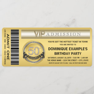 Invitation Gold Ticket 50th Birthday Party