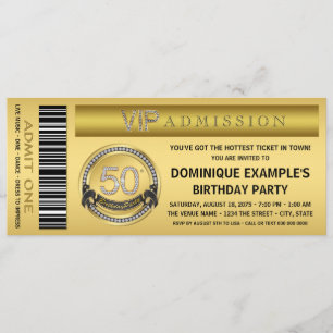Invitation Gold Ticket VIP 50th Birthday Party