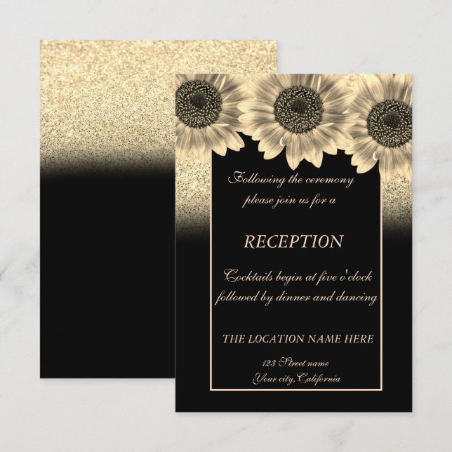 Invitation Gold, Tournesols, Parties scintillant mariage réce (Devant / Derrière)