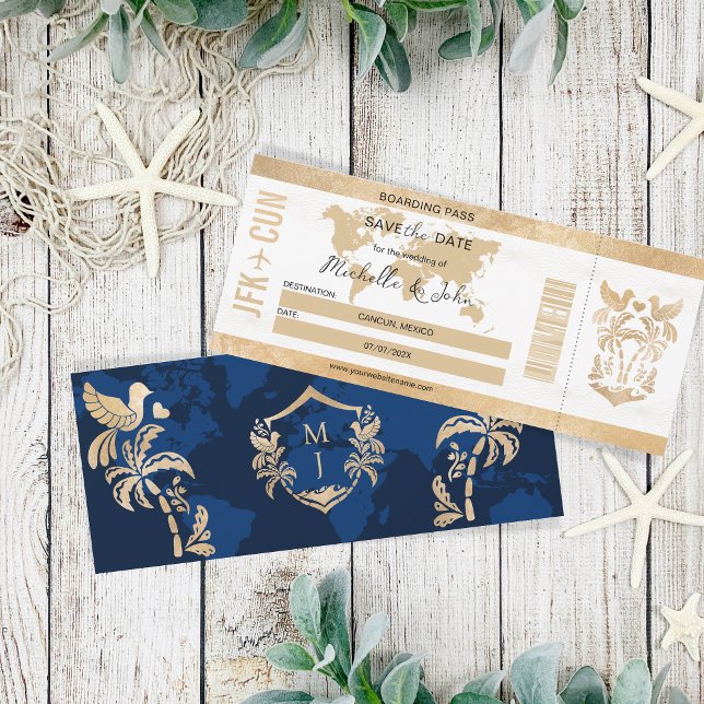 Invitation Gold Travel Boarding Pass Mexique Enregistrer la d (Créateur téléchargé)