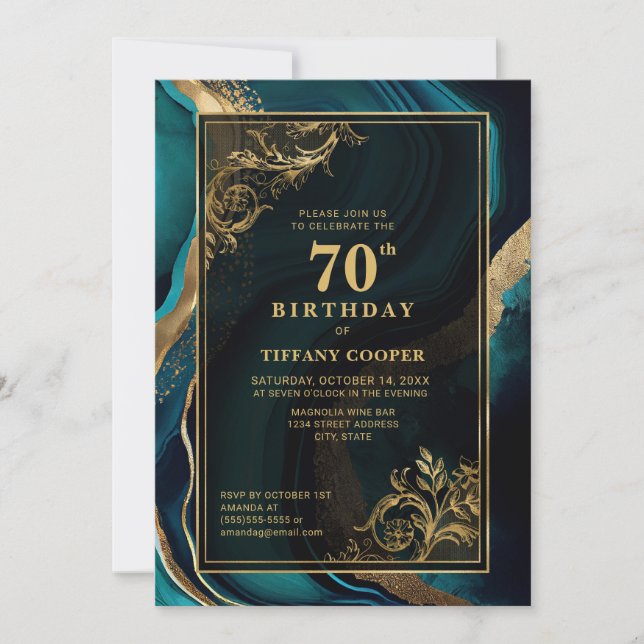 Invitation Gold turquoise 70e fête d'anniversaire (Devant)