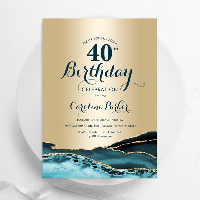 Invitation Gold Turquoise Agate 40e anniversaire (Créateur téléchargé)