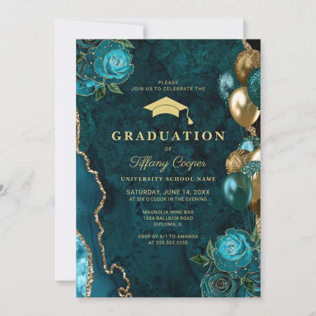 Invitation Gold Turquoise Agate Graduation Party (Devant)