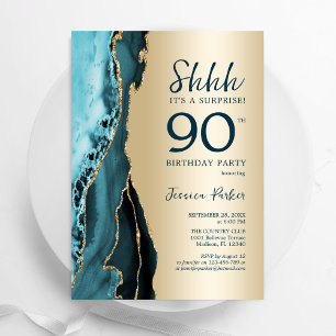 Invitation Gold Turquoise Agate Surprise 90e anniversaire