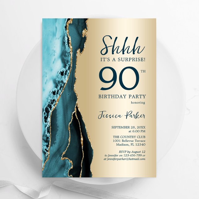 Invitation Gold Turquoise Agate Surprise 90e anniversaire (Créateur téléchargé)