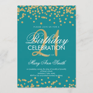 Invitation Gold Turquoise Blue Parties scintillant Confetti 2