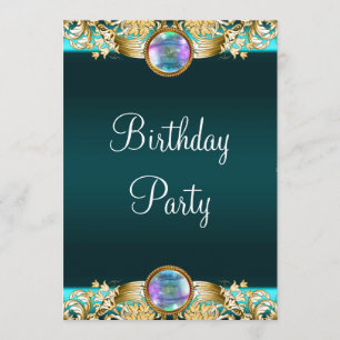 Invitation Gold Turquoise Blue Womans fête d'anniversaire