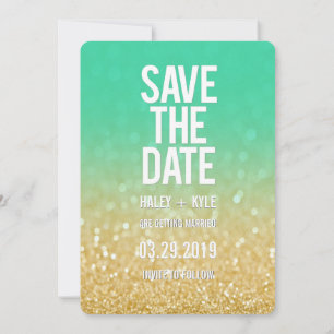 Invitation Gold Turquoise Ombre Parties scintillant Enregistr