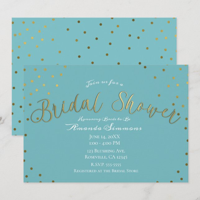 Invitation Gold & Turquoise Turquoise Fête des mariées modern (Devant / Derrière)