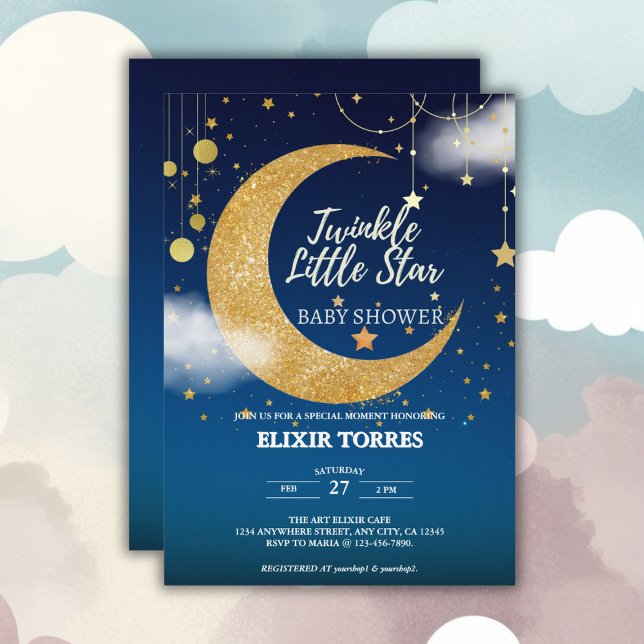 Invitation Gold Twinkle Little Star Dreamy Baby shower (Créateur téléchargé)