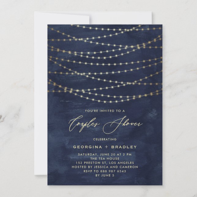 Invitation Gold Twinkle String éclaire Rustic Couples Douche (Devant)