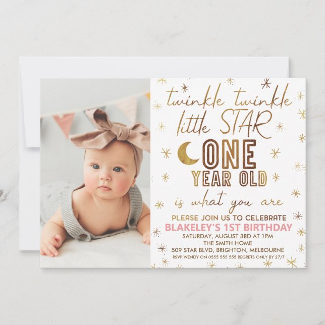 Invitation Gold Twinkle Twinkle Little Star Photo Anniversair (Devant)