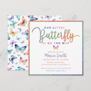 Invitation Gold Un Petit Papillon Est En Chemin Baby shower